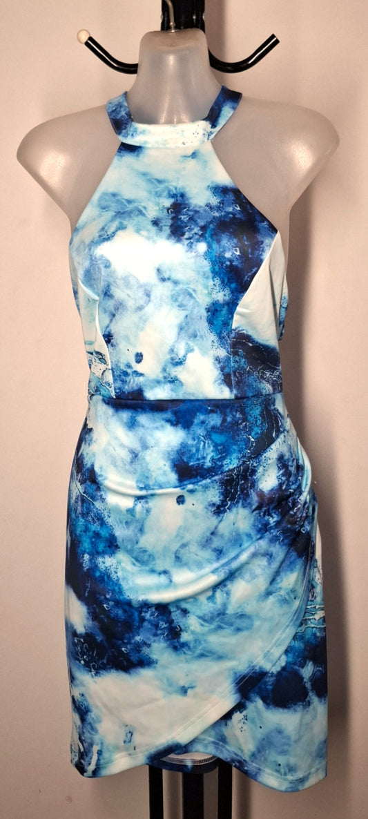 Size 12 - Blue Asymmetrical Halter Dress