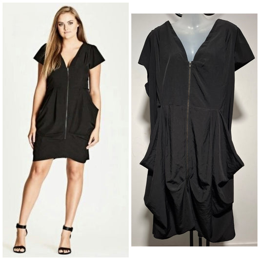 City Chic XL - Black Zip Tunic Dress With Pockets
