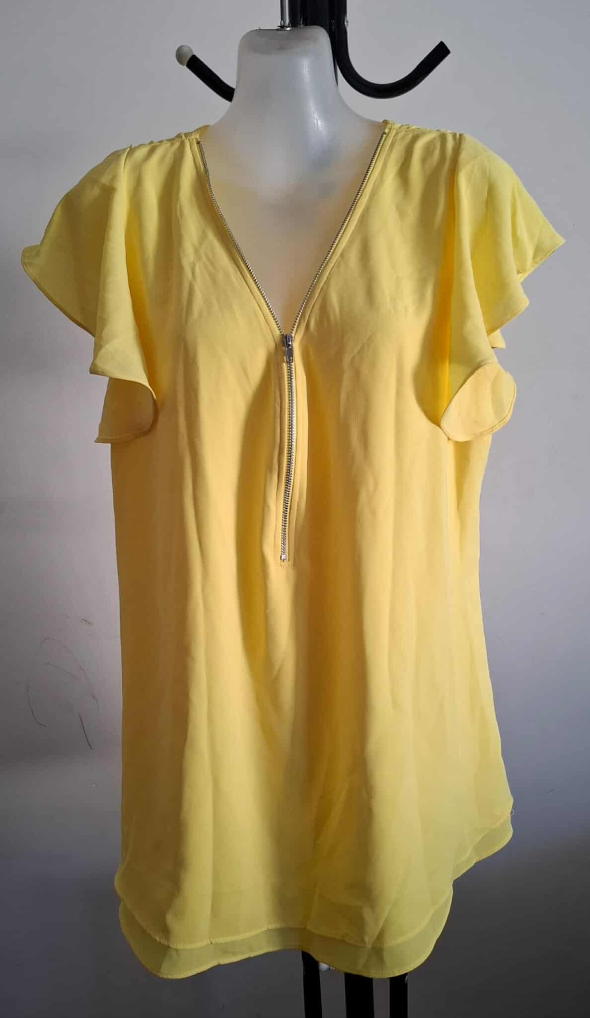 City Chic XS - YELLOW Frill Sleeve Zip Top
