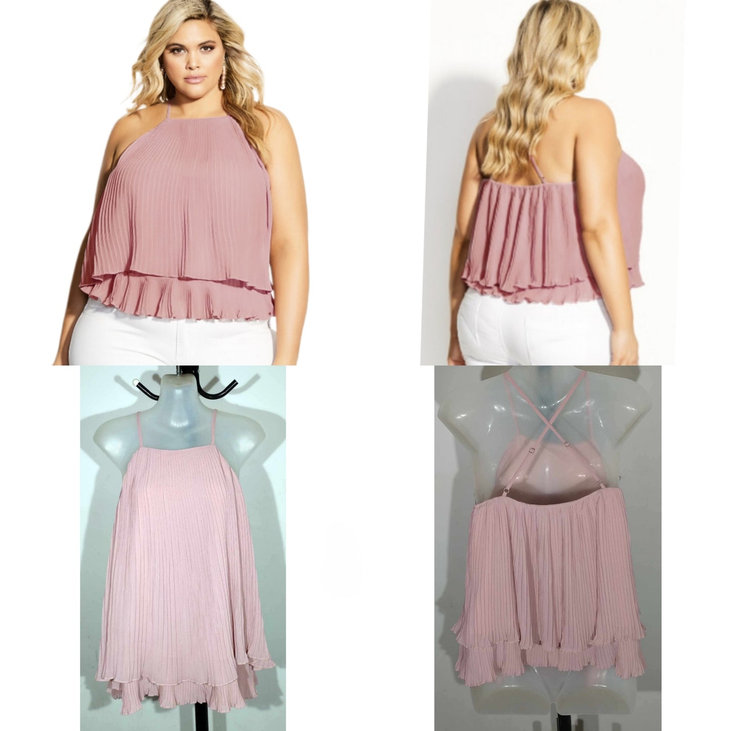 City Chic Small - Pink Pleated Strappy Back Top