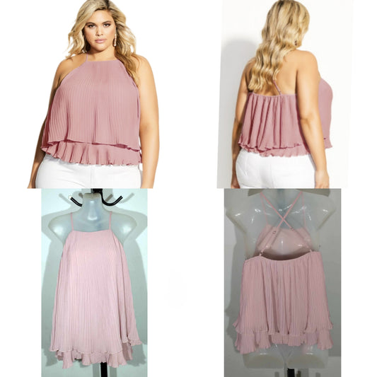 City Chic Small - Pink Pleated Strappy Back Top