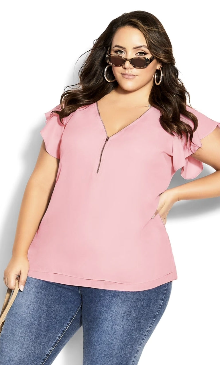 City Chic Medium - Pink Zip Fling Top