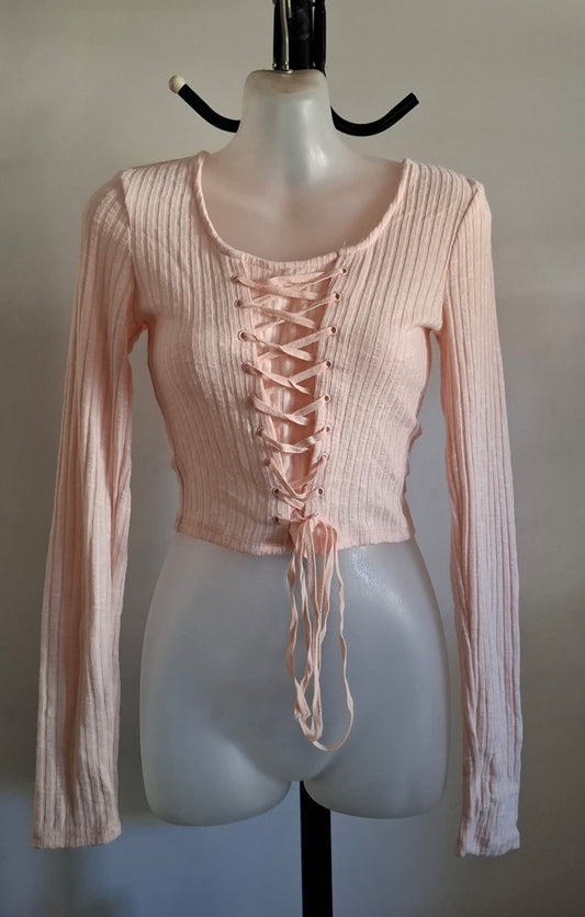 Size 10 - Stretchy Lace Up Long Sleeve Cropped Top - Brand New With Tags