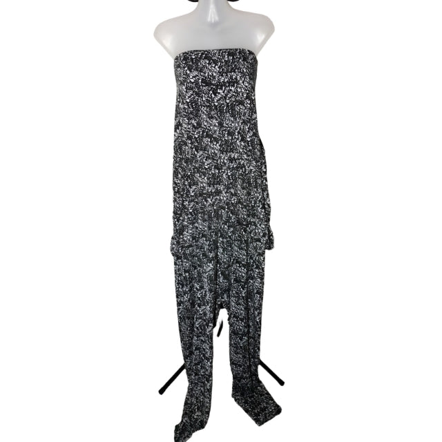 City Chic Medium - Stretchy Black And White Strapless Jumpsuit With Pockets - No Belt
