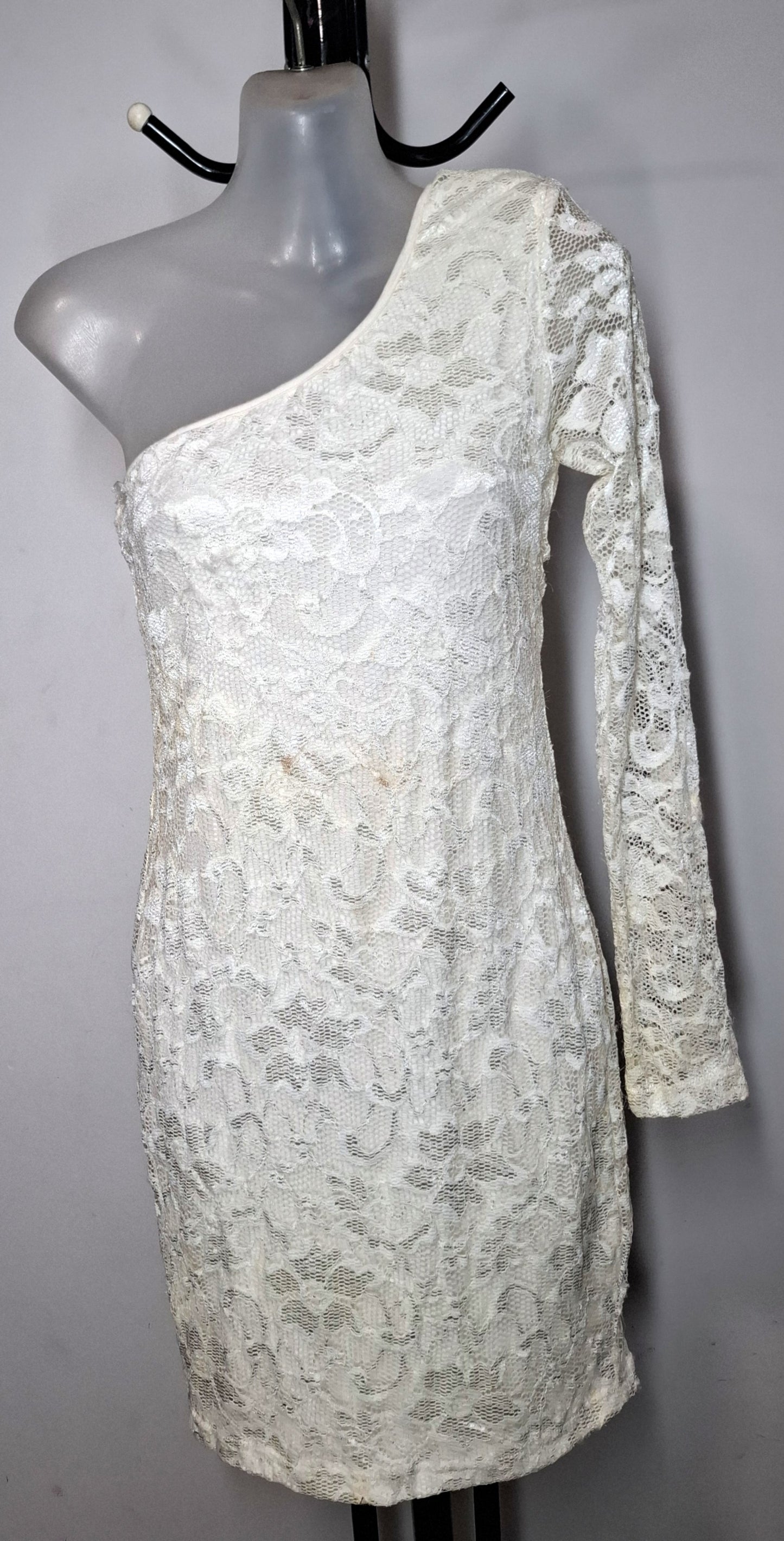Size 8 - White Lace Stretchy One Shoulder Dress - FREE