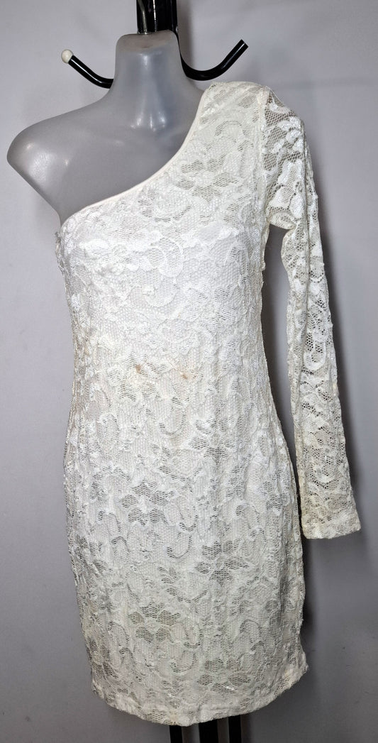 Size 8 - White Lace Stretchy One Shoulder Dress - FREE