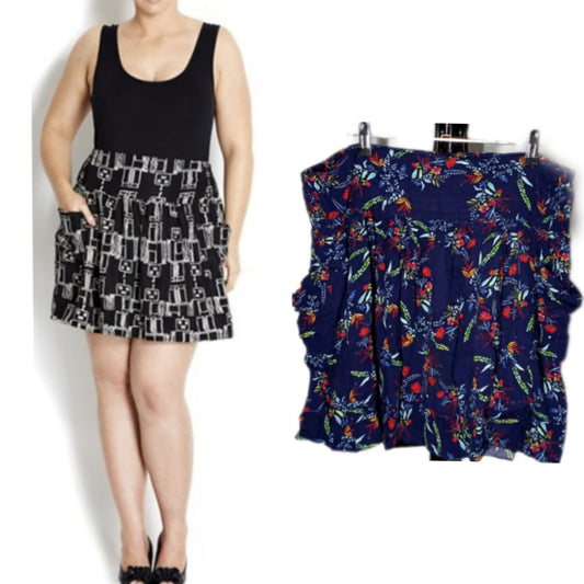 City Chic Medium - Navy Floral Skirt With Pockets
