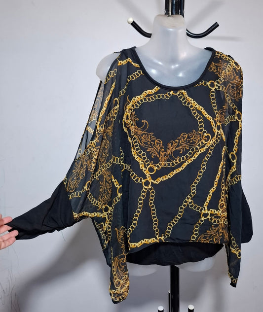 Size 8 - Cold Shoulder Chiffon Overlay Top With Sleeves