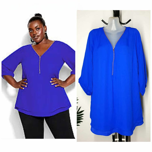 City Chic Large - Blue Sexy Elbow Fling Zip Top With Sleeves