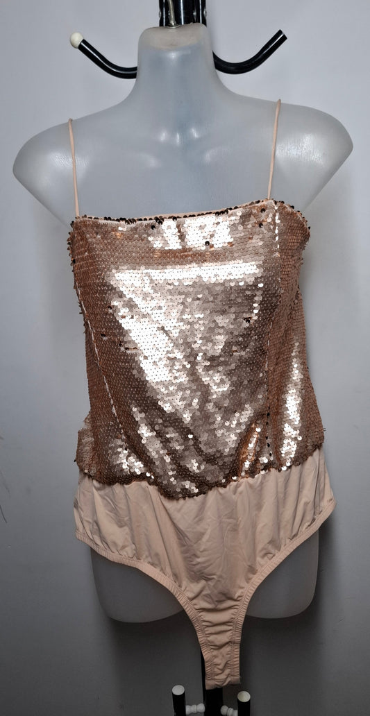 Size 16 - Rose Gold Strappy Back Sequin Bodysuit - Brand New With Tags