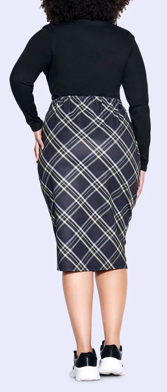 City Chic Large - Plaid Stretchy Pencil Skirt