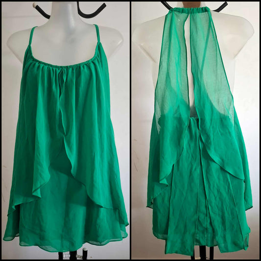 City Chic Medium - Green Chiffon Overlay Top