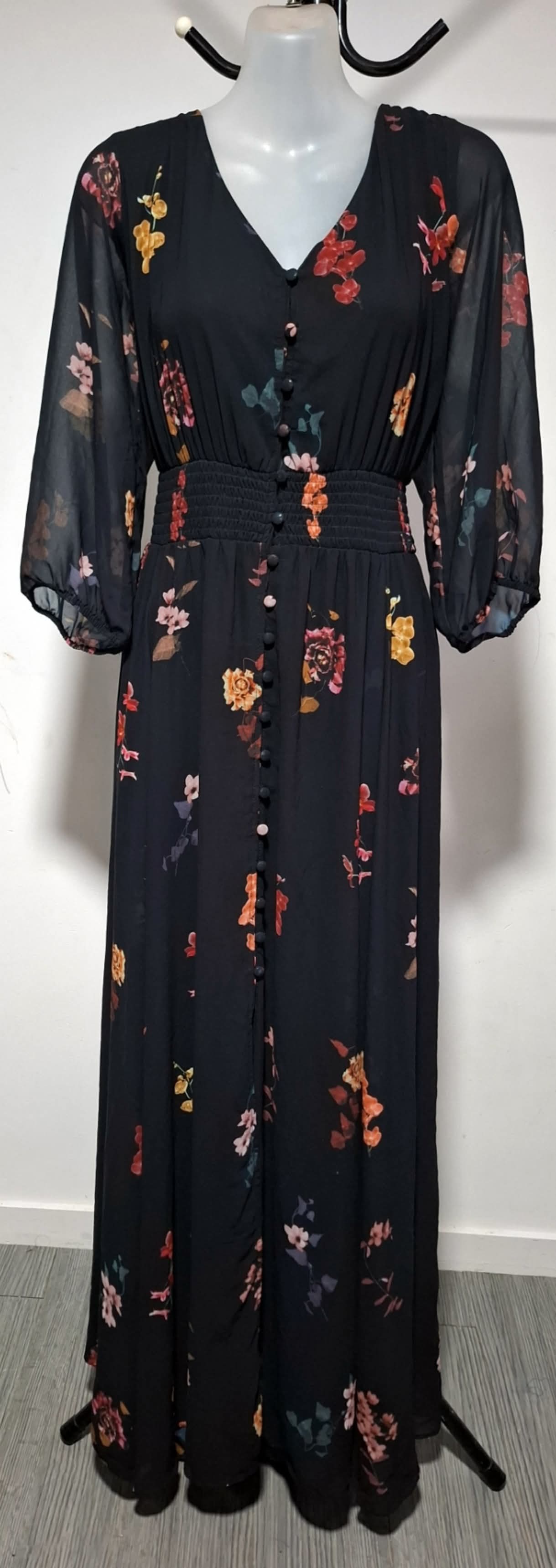 City Chic Medium - Black Floral Button Down Maxi Dress With Sleeves