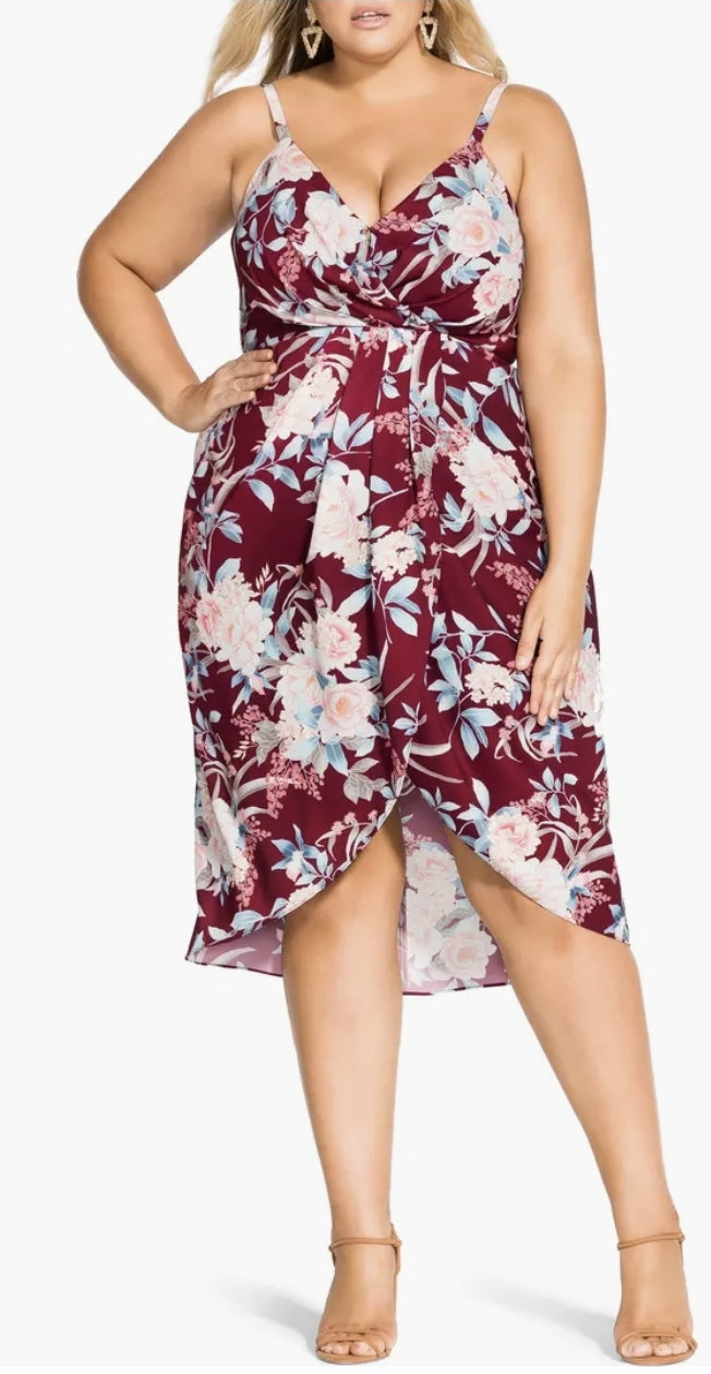 City Chic XS - Floral Faux Wrap Hi-Lo Dress