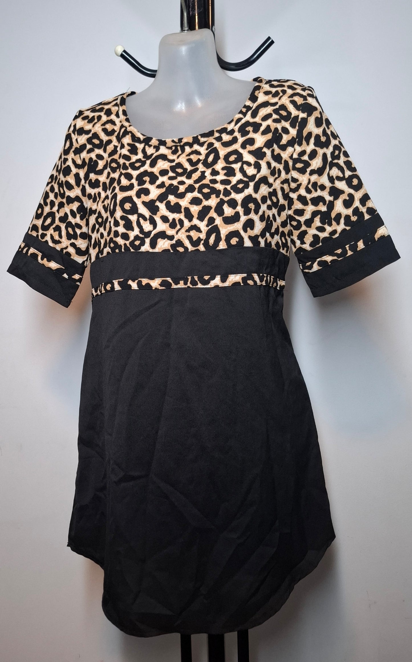 Size 8 - Black & Leopard Print T Shirt Dress