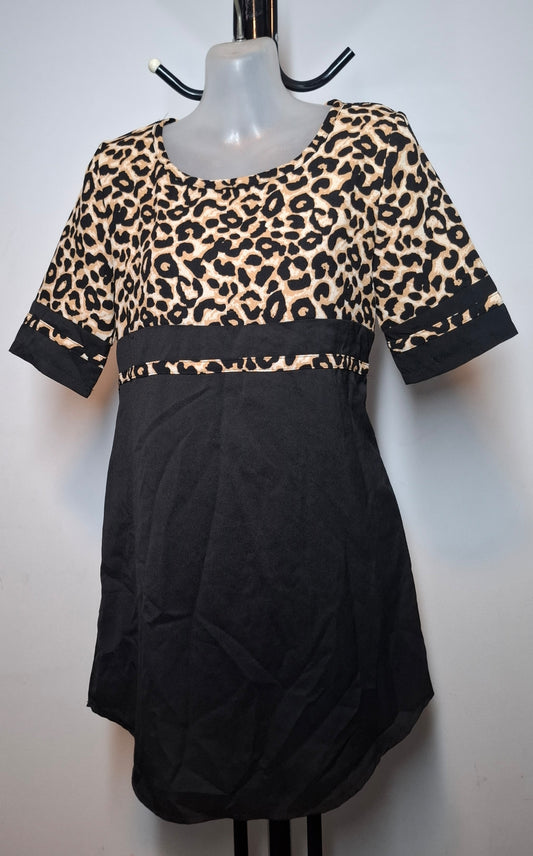 Size 8 - Black & Leopard Print T Shirt Dress