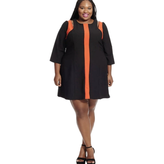 City Chic Small - Black And Orange Dress With Cut-Out Detail