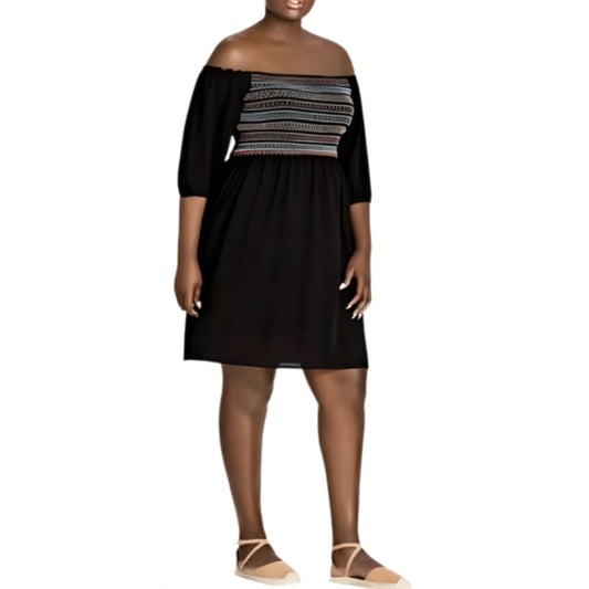 City Chic XS -  Shirred Stretchy Off Shoulder Sleeved Dress